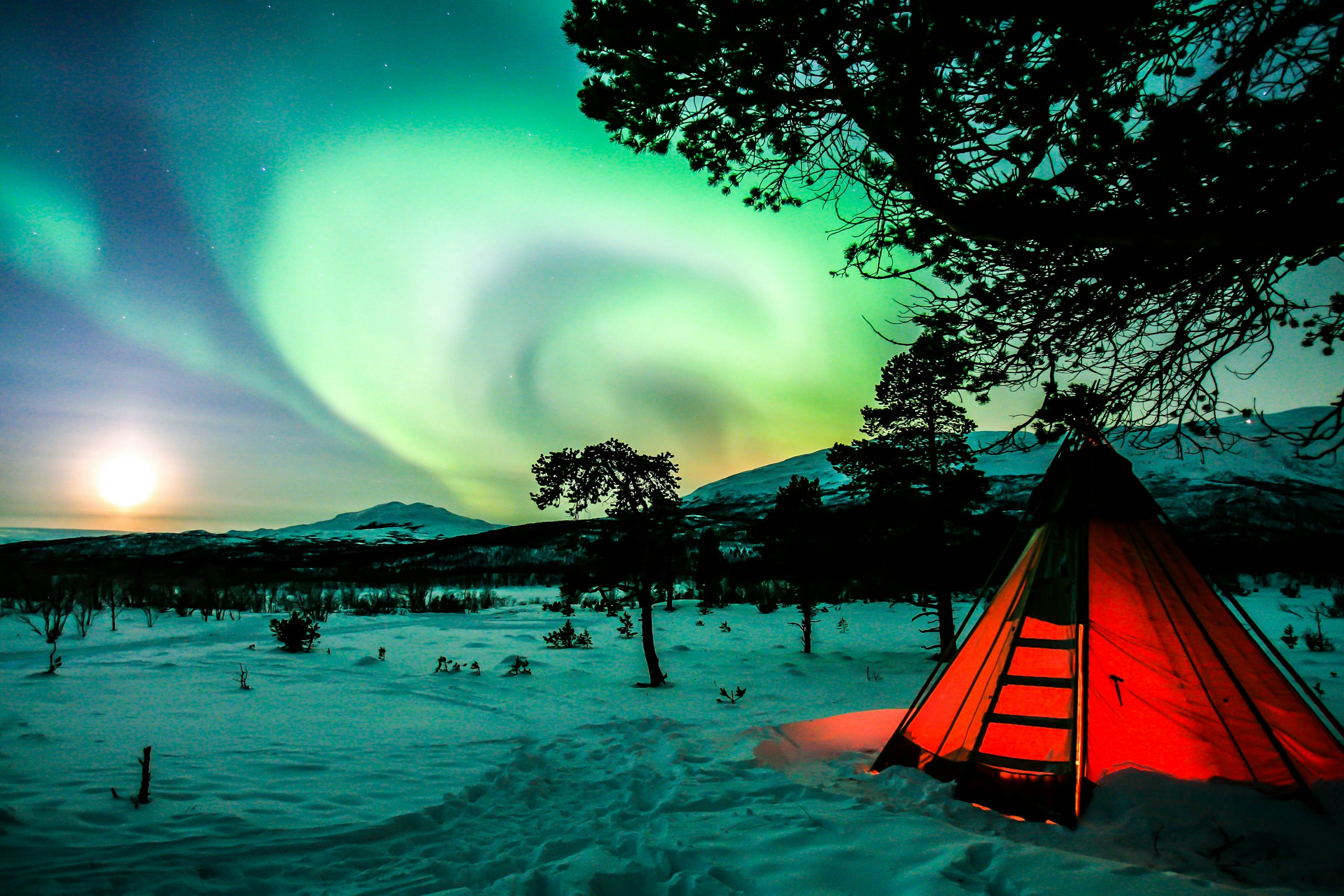 Tipi Tent Beneath the Northern Lights